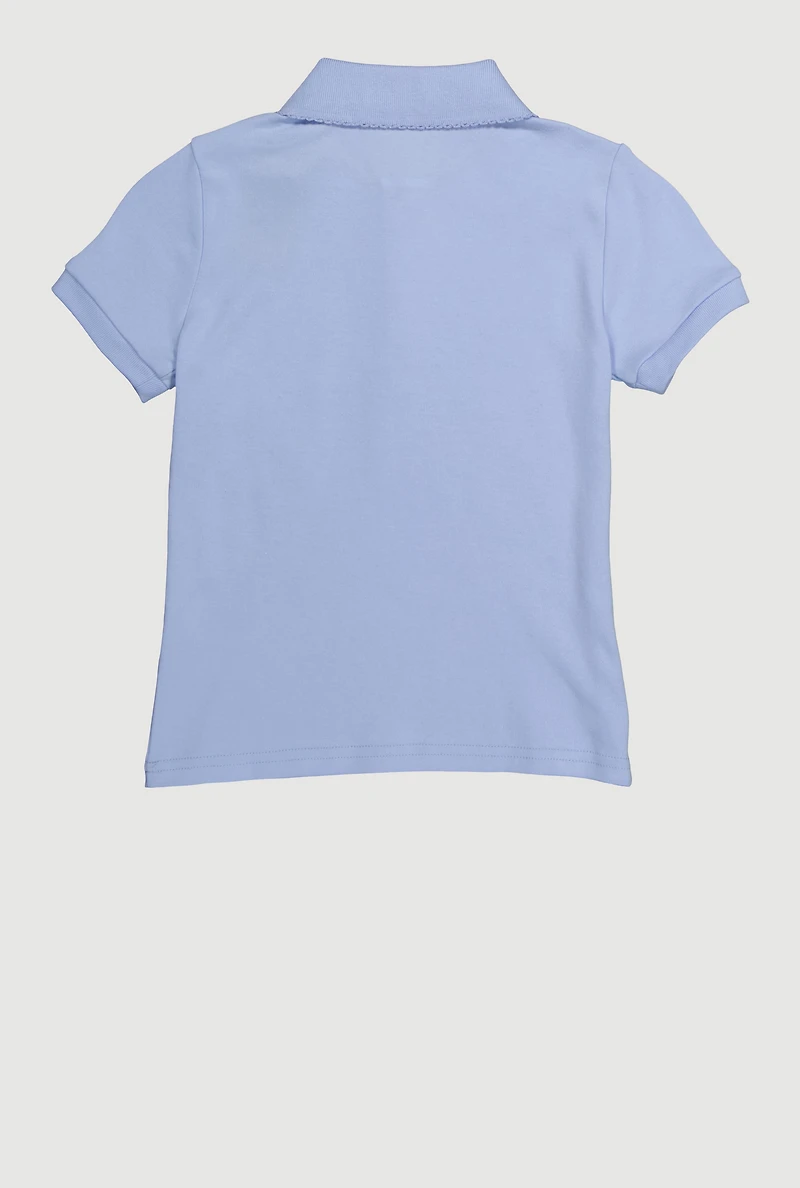 Girls 4-6x Picot Polo Collar Shirt, Blue, Size 4-5