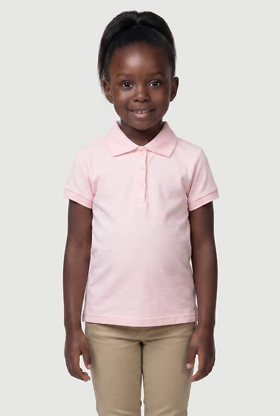 French Toast Girls 4-6x Picot Collar Short Sleeve Interlock Polo Shirt