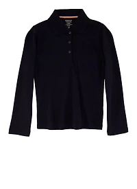 French Toast Girls 4-6x Solid Long Sleeve Interlock Polo, Blue,