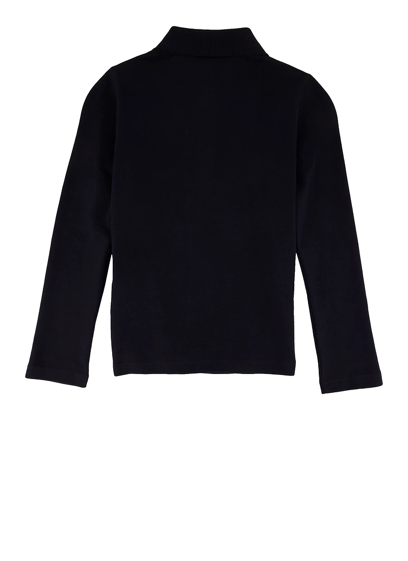 French Toast Girls 4-6x Solid Long Sleeve Interlock Polo