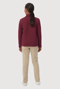 French Toast Girls 4-6x Picot Collar Long Sleeve Interlock Polo, Burgundy, Size 6-6X