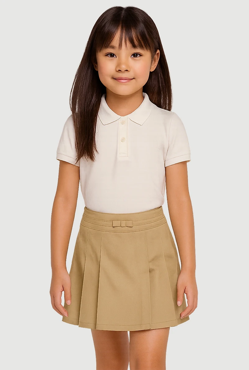 Girls 4-6x Pleated Mid Length Twill Scooter Skirt, Khaki, Size 6