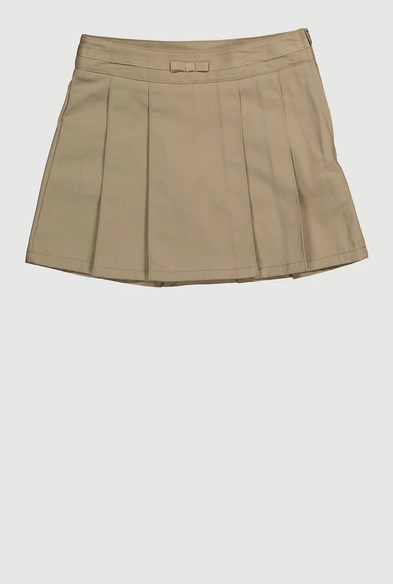 Girls 4-6x Pleated Mid Length Twill Scooter Skirt, Khaki, Size 6X