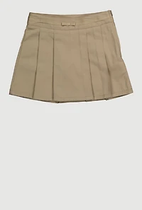 Girls 4-6x Pleated Mid Length Twill Scooter Skirt, Khaki, Size 6
