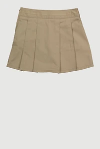 Girls 4-6x Pleated Mid Length Twill Scooter Skirt, Khaki, Size 6