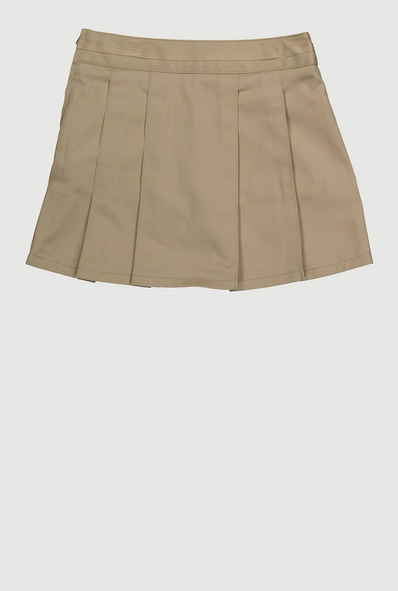 Girls 4-6x Pleated Mid Length Twill Scooter Skirt, Khaki, Size 6X