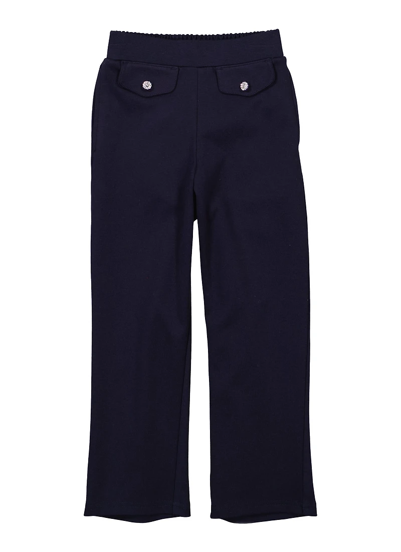 French Toast Girls 4-6x Rhinestone Faux Pocket Straight Leg Pants, Blue, Size 6-6X