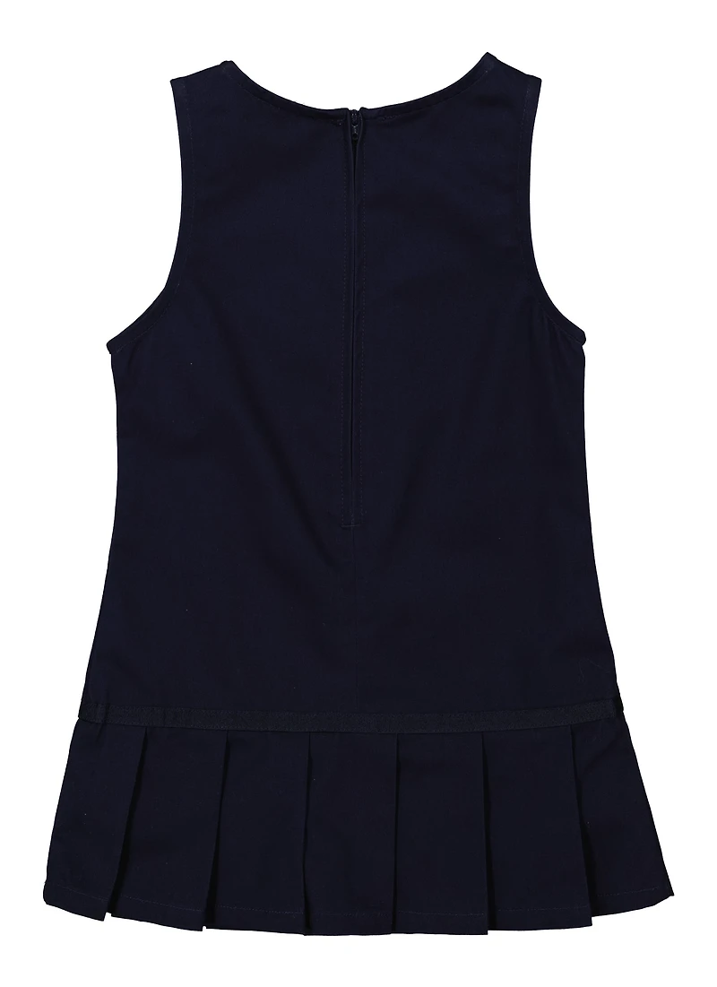 French Toast Girls 4-6x Ribbon Bow Detail Pleated Jumper, Blue,