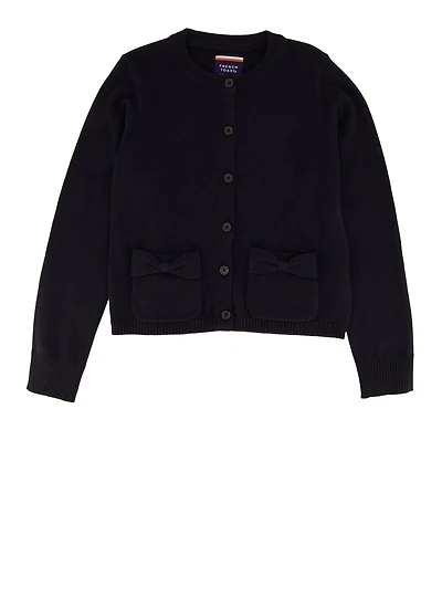 French Toast Girls 4-6x Bow Pocket Cardigan, Blue,
