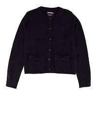 French Toast Girls 4-6x Bow Pocket Cardigan, Blue,