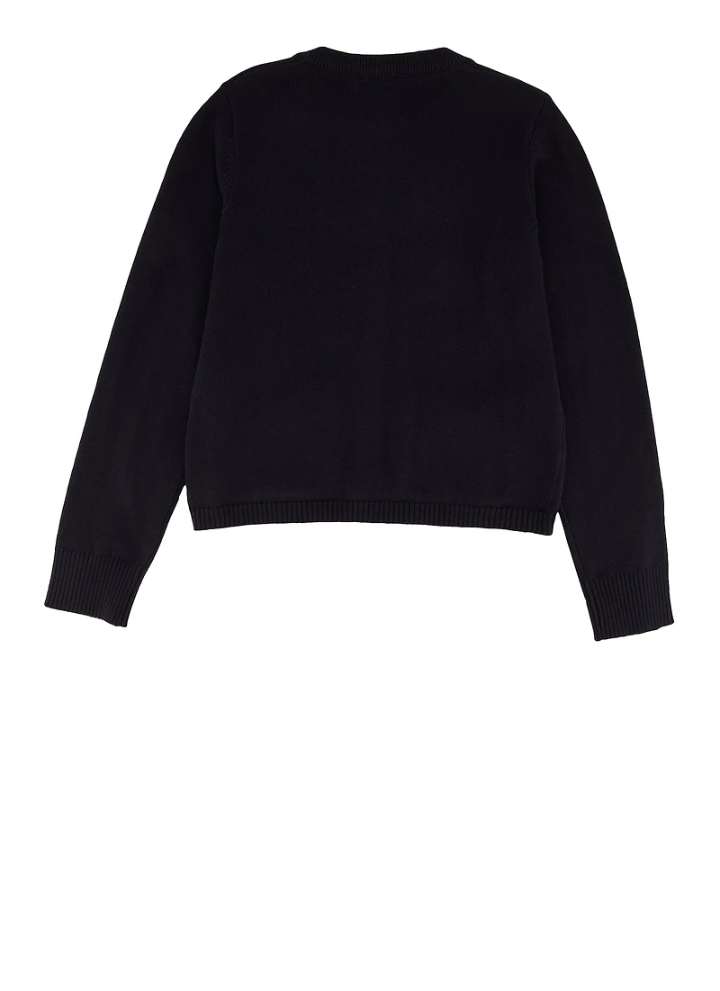 French Toast Girls 4-6x Bow Pocket Cardigan, Blue,