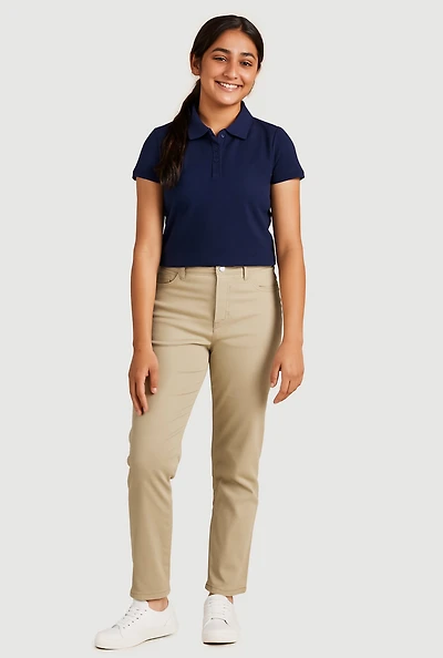French Toast Junior 5 Pocket Stretch Uniform Pants, Khaki,