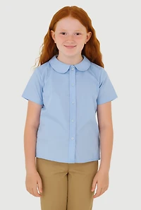 French Toast Girls 7-14 Peter Pan Collar Button Front Shirt, Blue, Size 8