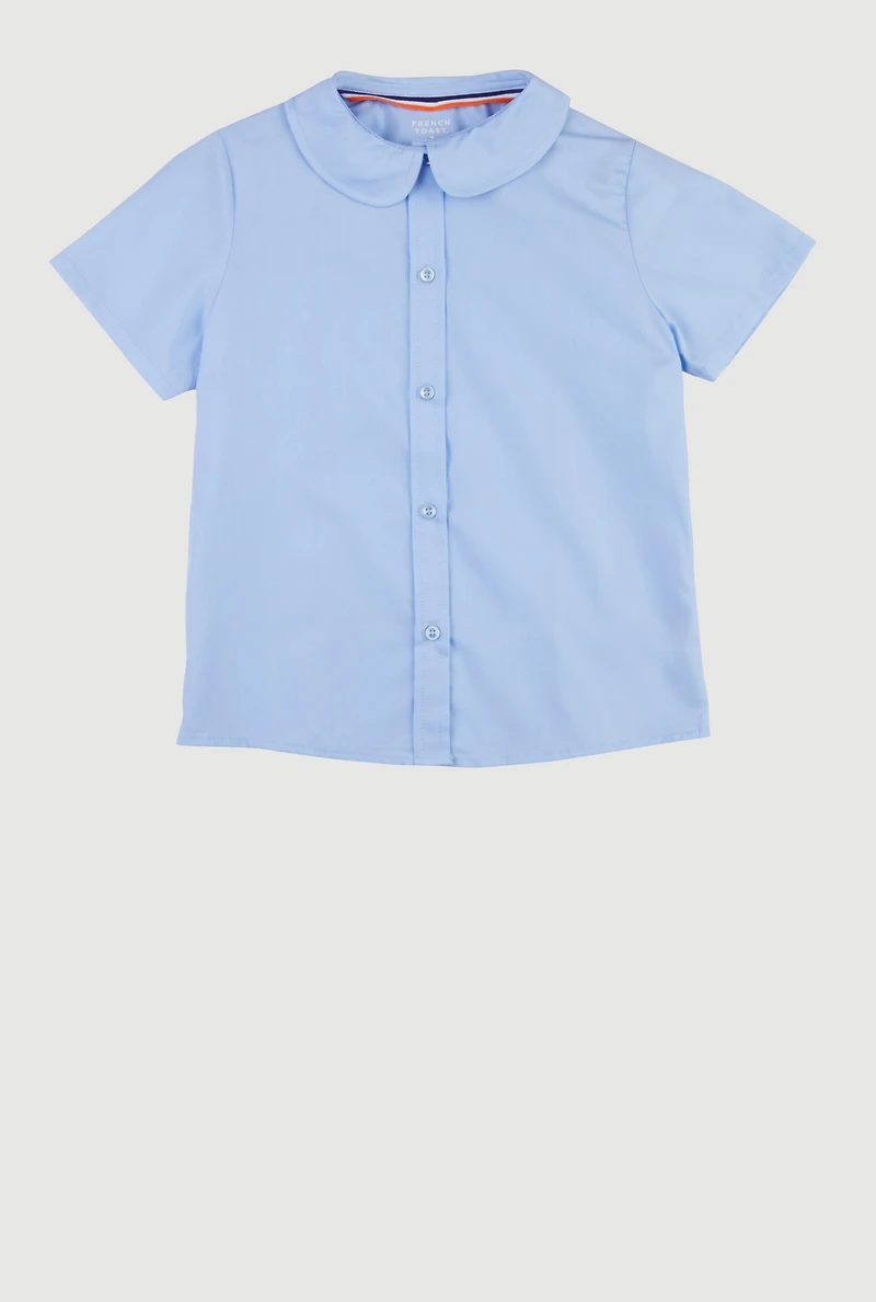 French Toast Girls 7-14 Peter Pan Collar Button Front Shirt, Blue, Size 8