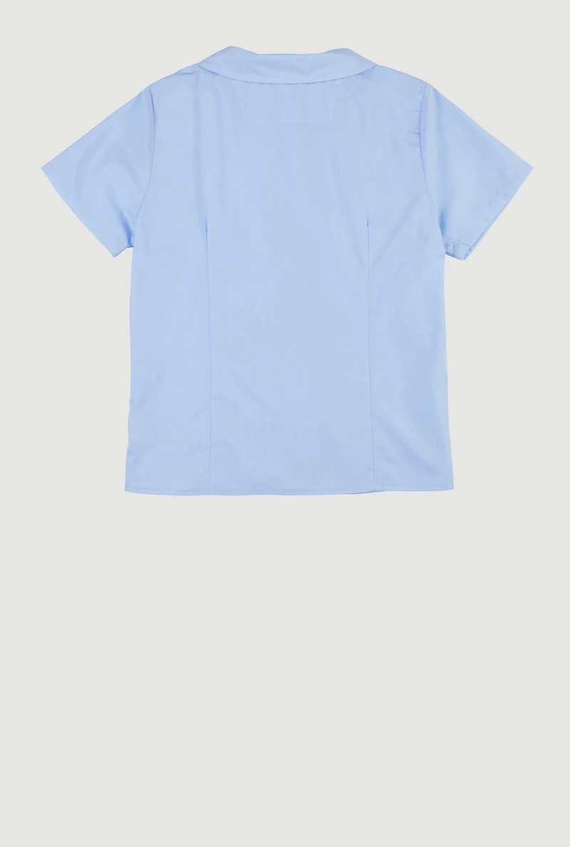 French Toast Girls 7-14 Peter Pan Collar Button Front Shirt, Blue, Size 8