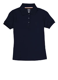 French Toast Girls 7-14 Picot Collar Interlock Short Sleeve Polo, Blue, Size 10-12
