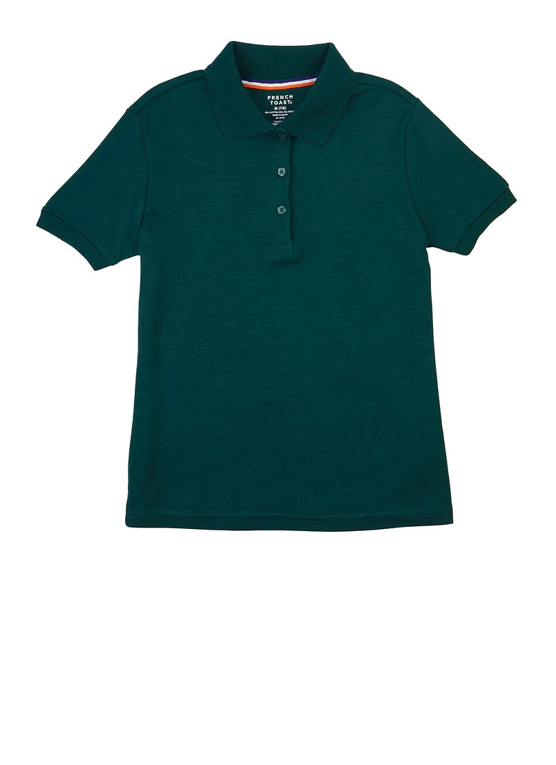 French Toast Girls 7-16 Solid Picot Collar Polo Shirt, Green, Size 10-12