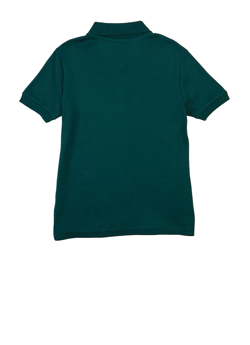 French Toast Girls 7-16 Solid Picot Collar Polo Shirt, Green, Size 7-8