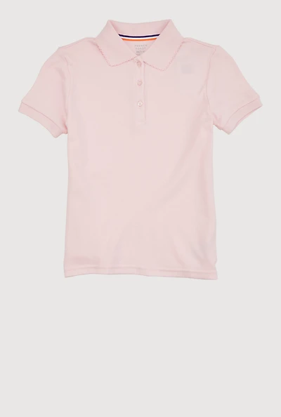 French Toast Girls 7-16 Short Sleeves Picot Collar Polo Shirt, Pink, Size 14-16
