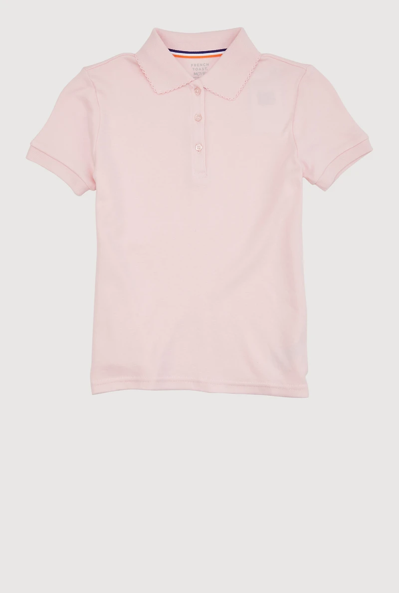 French Toast Girls 7-16 Short Sleeves Picot Collar Polo Shirt, Pink, Size 10-12