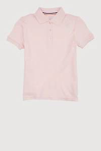 French Toast Girls 7-16 Short Sleeves Picot Collar Polo Shirt, Pink, Size 10-12
