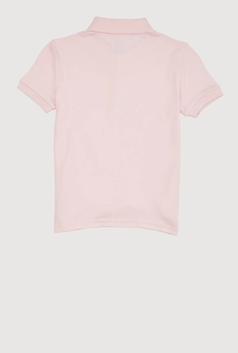 French Toast Girls 7-16 Short Sleeves Picot Collar Polo Shirt, Pink,