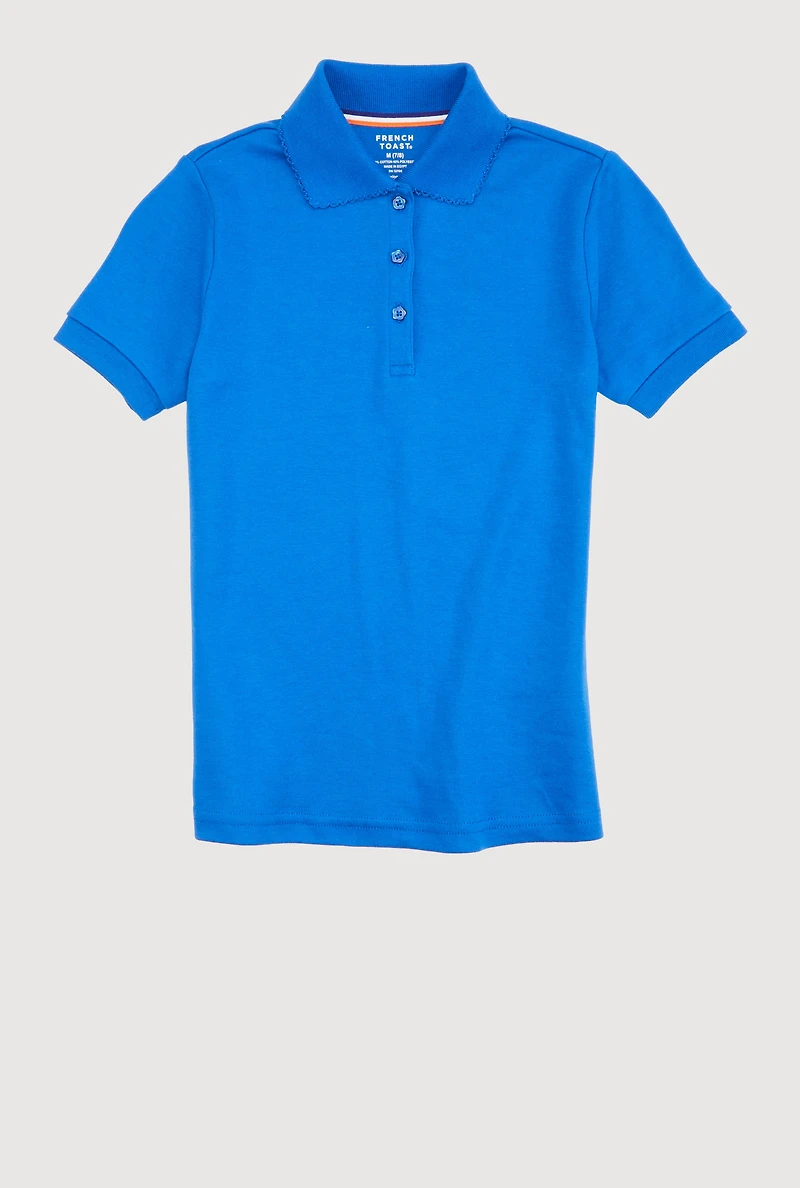 French Toast Girls 7-14 Picot Collar Short Sleeve Polo Shirt, Blue, Size 10-12