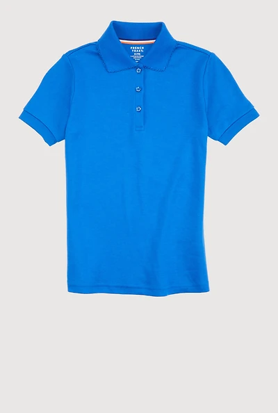 French Toast Girls 7-14 Picot Collar Short Sleeve Polo Shirt, Blue, Size 7-8