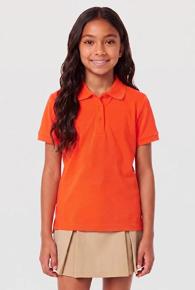 French Toast Girls 7-16 Short Sleeve Scalloped Polo Shirt