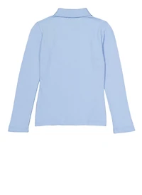 French Toast Girls 7-14 Picot Collar Interlock Polo, Blue, Size 10-12