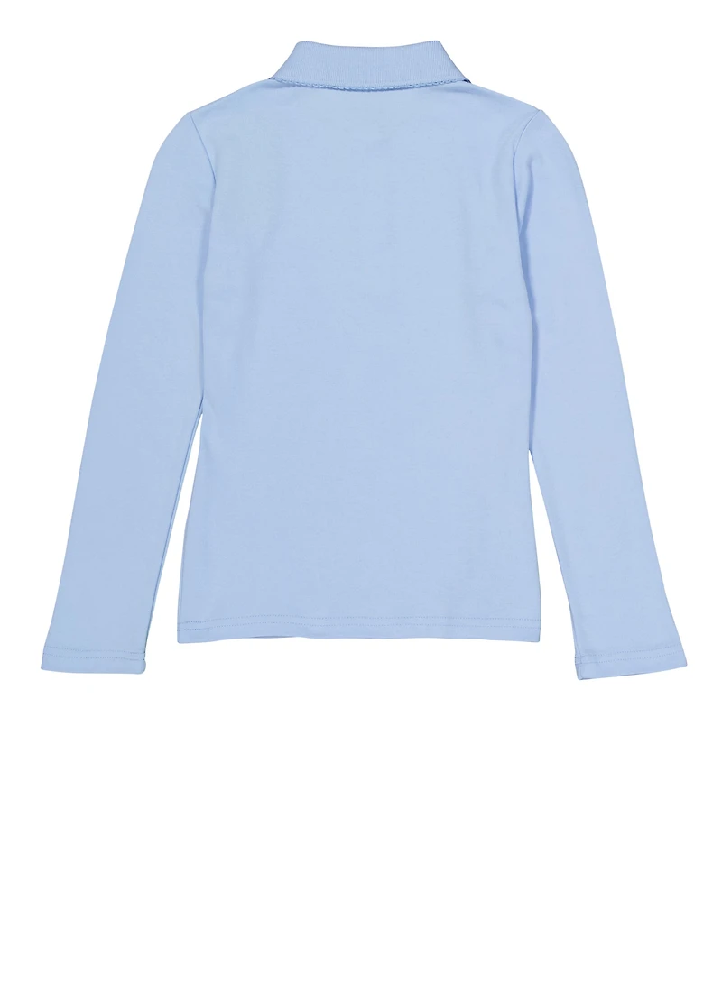 French Toast Girls 7-14 Picot Collar Interlock Polo, Blue, Size 10-12