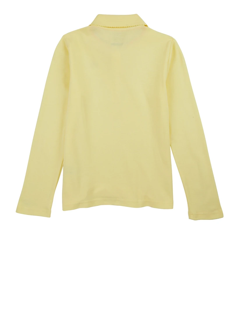 French Toast Girls 7-14 Picot Collar Long Sleeve Polo, Yellow, Size 7-8