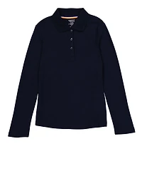 French Toast Girls 7-14 Picot Collar Long Sleeve Polo, Blue,