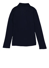 French Toast Girls 7-14 Picot Collar Long Sleeve Polo, Blue, Size 14-16