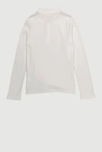 Girls 7-14 Picot Collar Long Sleeve Polo Uniform Shirt, White,