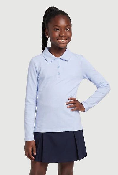 French Toast Girls 7-16 Long Sleeve Interlock Polo Shirt