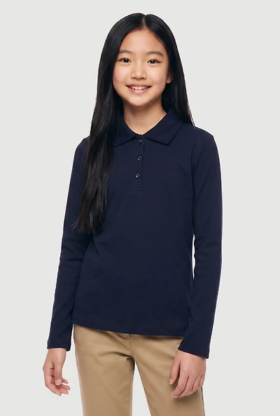 French Toast Girls 7-16 Long Sleeve Polo Shirt