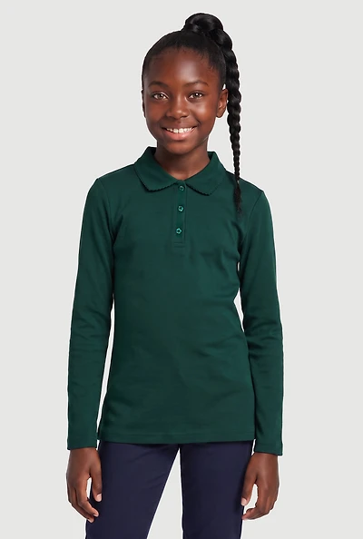 French Toast Girls 7-16 Solid Long Sleeve Polo Shirt