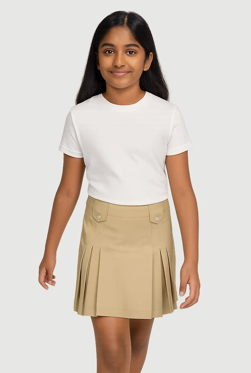 Girls 7-14 Tabbed Pleated Front Side Zip Skirt, Khaki, Size 14