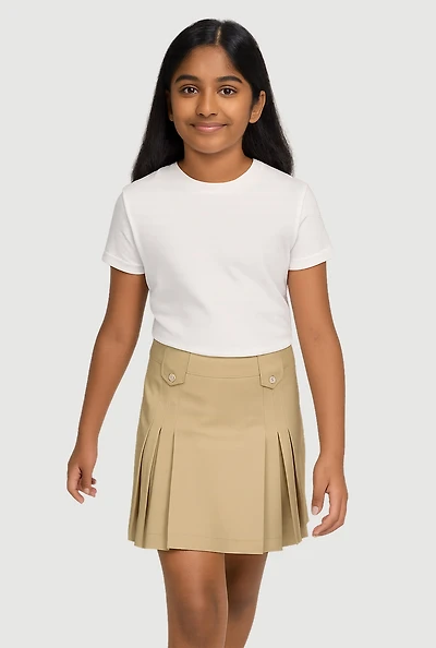 Girls 7-14 Tabbed Pleated Front Side Zip Skirt, Khaki, Size 14