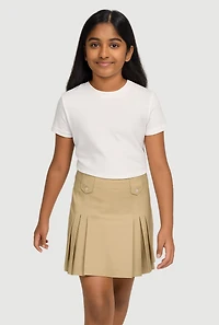 Girls 7-14 Tabbed Pleated Front Side Zip Skirt, Khaki,