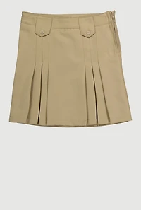 Girls 7-14 Tabbed Pleated Front Side Zip Skirt, Khaki, Size 14