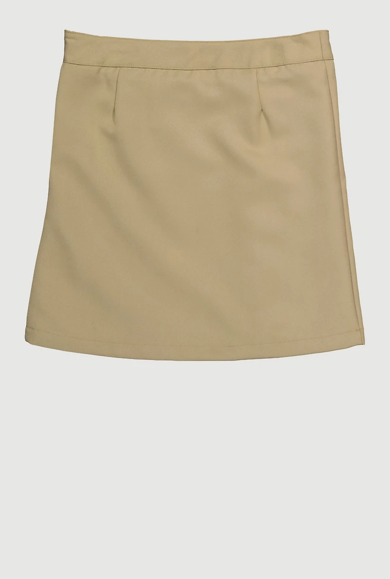 Girls 7-14 Tabbed Pleated Front Side Zip Skirt, Khaki,
