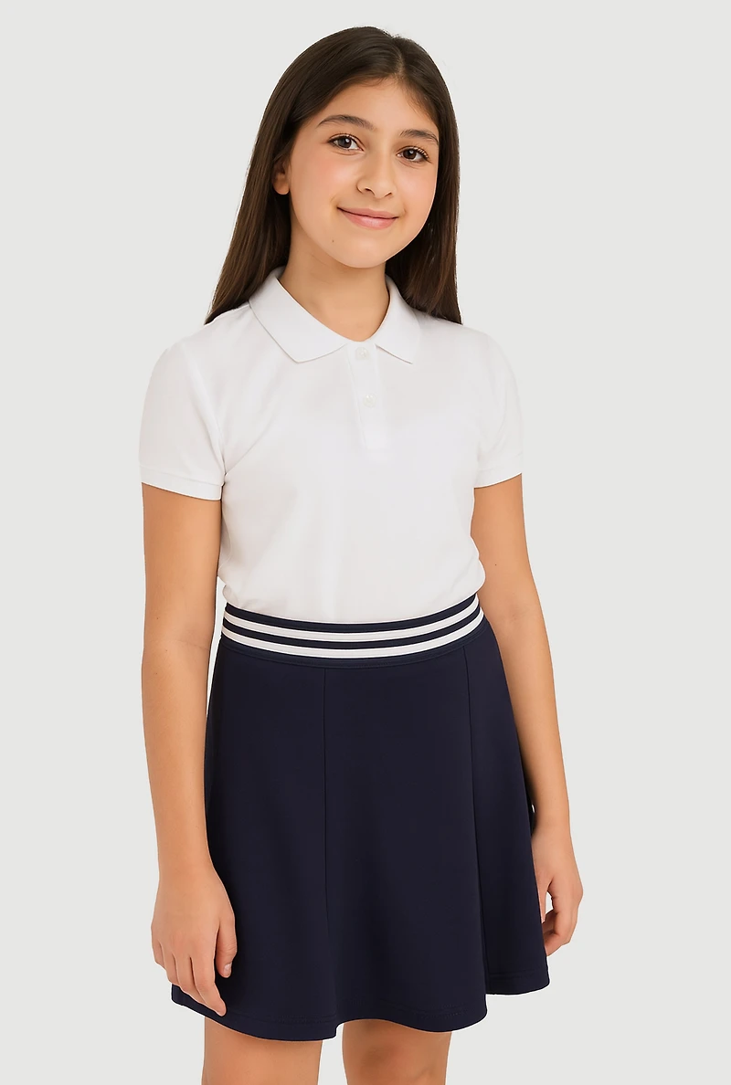 French Toast Girls 7-16 Varsity Stripe Pleated Midi Uniform Skirt, Blue, Size 14-16