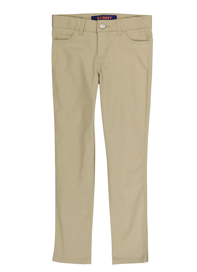 French Toast Girls 7-14 Basic Skinny Leg Pants, Khaki, Size 10