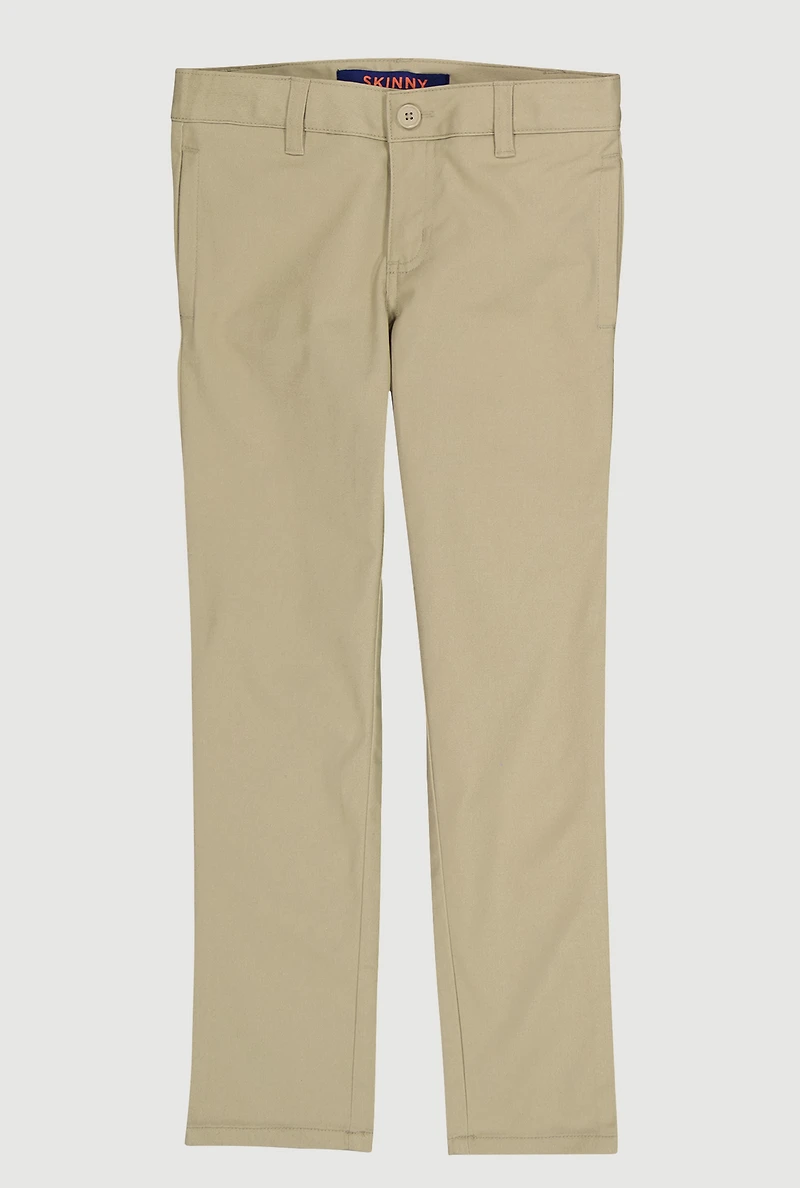 French Toast Girls 7-16 Solid Skinny Leg Pants, Khaki, Size 10