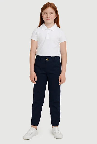 French Toast Girls 7-14 Paper Bag Waist Tapered Pants, Blue,