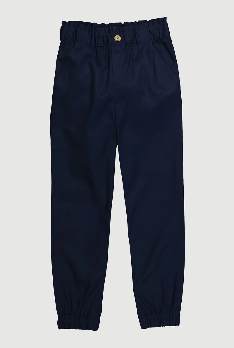 French Toast Girls 7-14 Paper Bag Waist Tapered Pants, Blue, Size 8