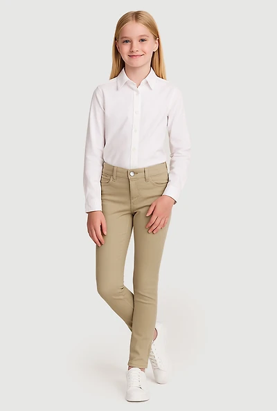 French Toast Girls 7-14 Stretch Skinny Leg Khaki Pants, Khaki, Size 10