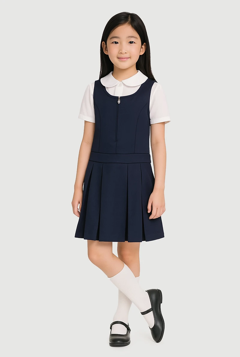 French Toast Girls 7-14 Zip Front Pleated Jumper, Blue, Size 8